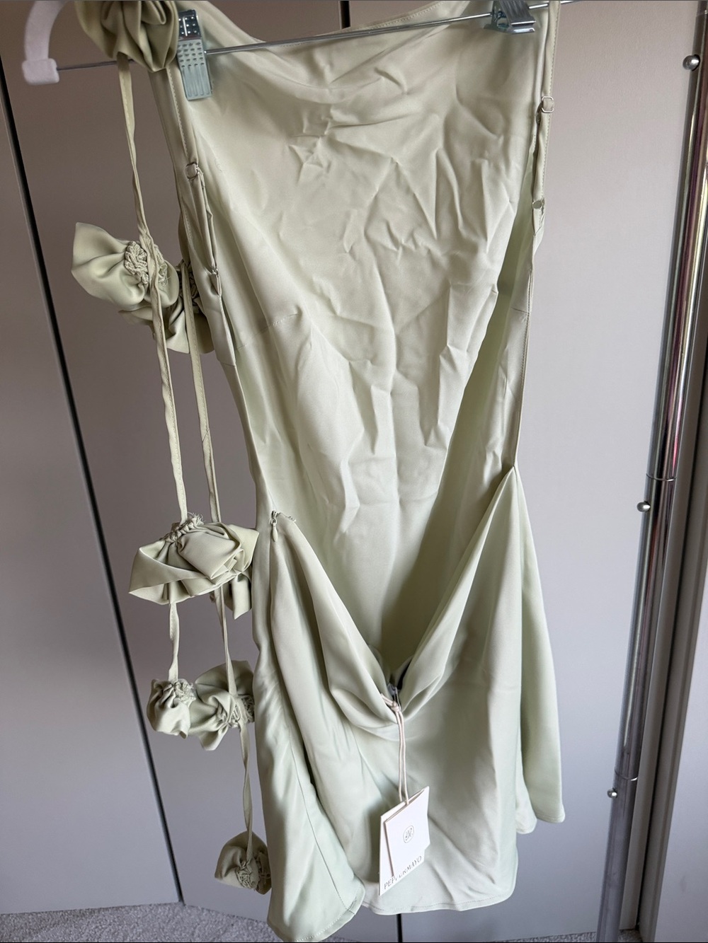 Peppermayo Sage Green Mini Dress with Floral Tie Accents - Picture 6 of 7